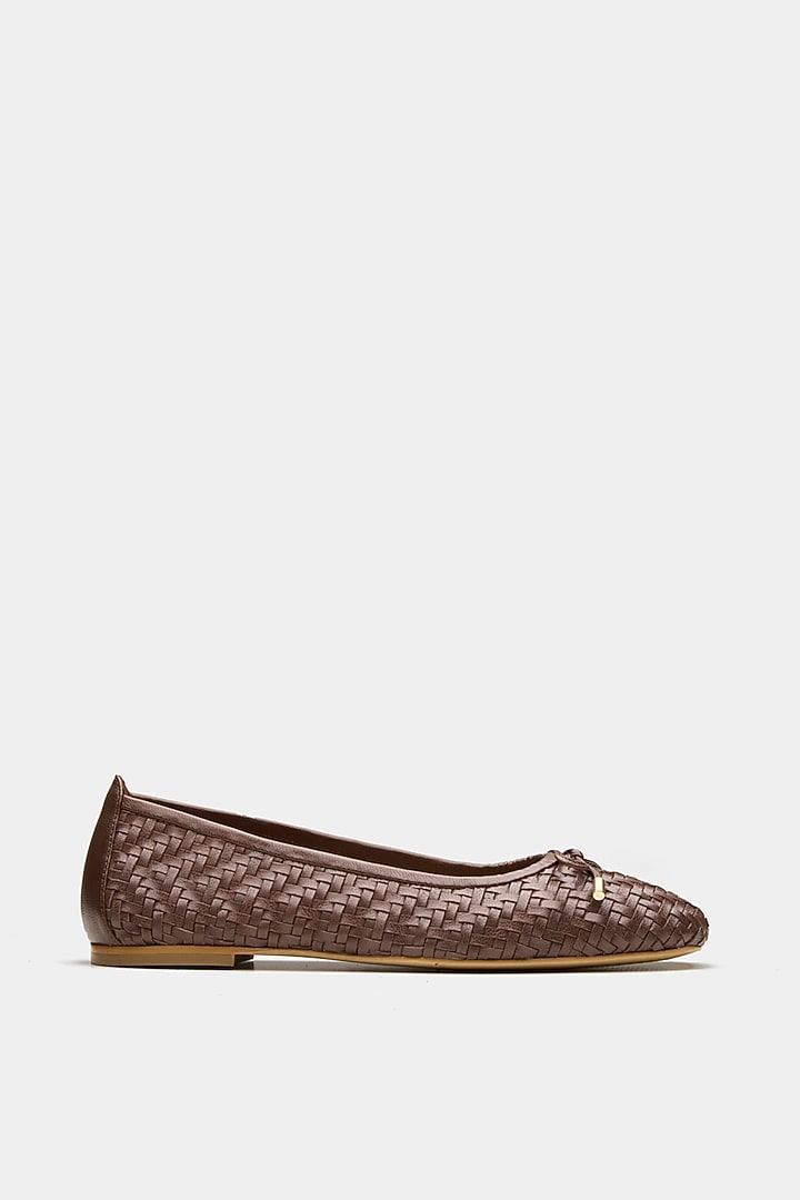 Brown Genuine Leather Hand Woven Ballerina Flats by Oroh at Pernia's Pop Up Shop