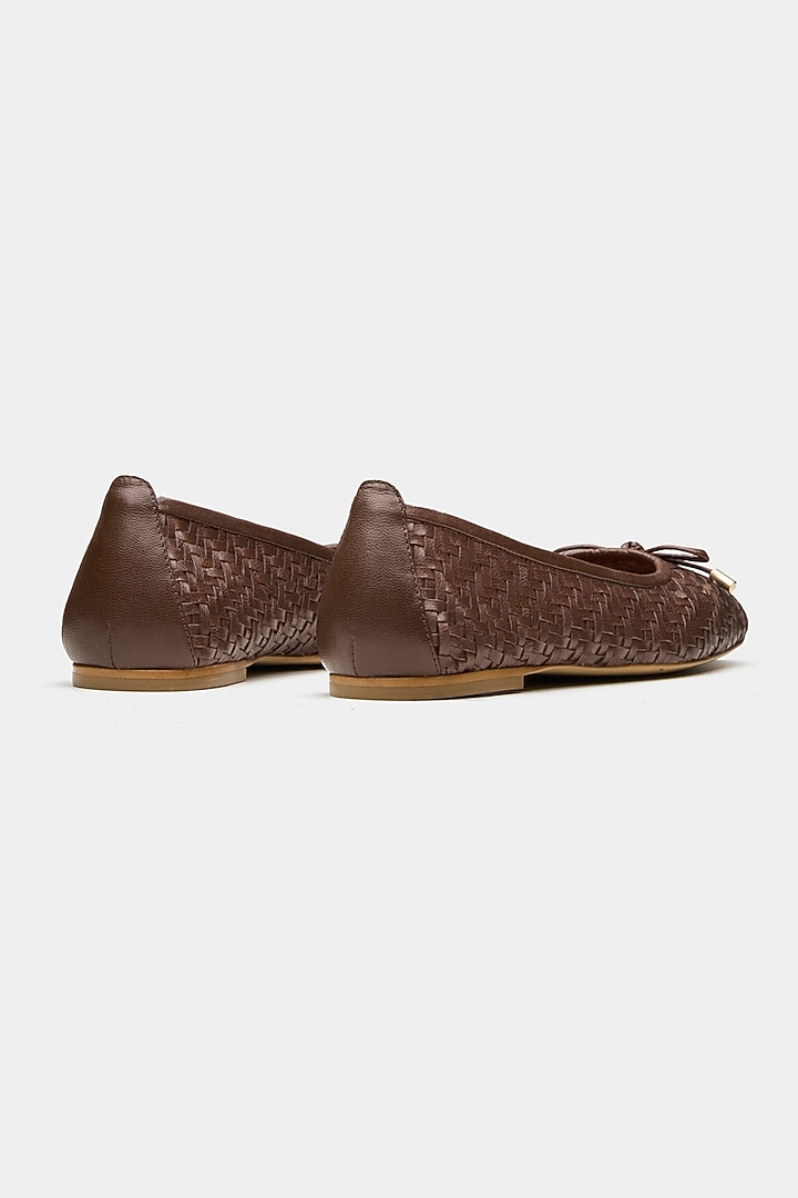 Brown Genuine Leather Hand Woven Ballerina Flats by Oroh at Pernia's Pop Up Shop