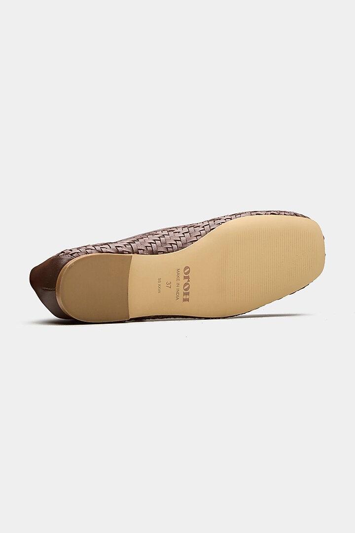 Brown Genuine Leather Hand Woven Ballerina Flats by Oroh at Pernia's Pop Up Shop