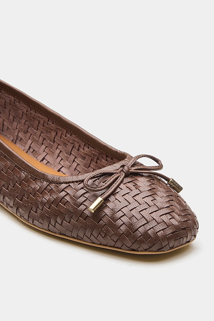 Brown Genuine Leather Hand Woven Ballerina Flats by Oroh at Pernia's Pop Up Shop