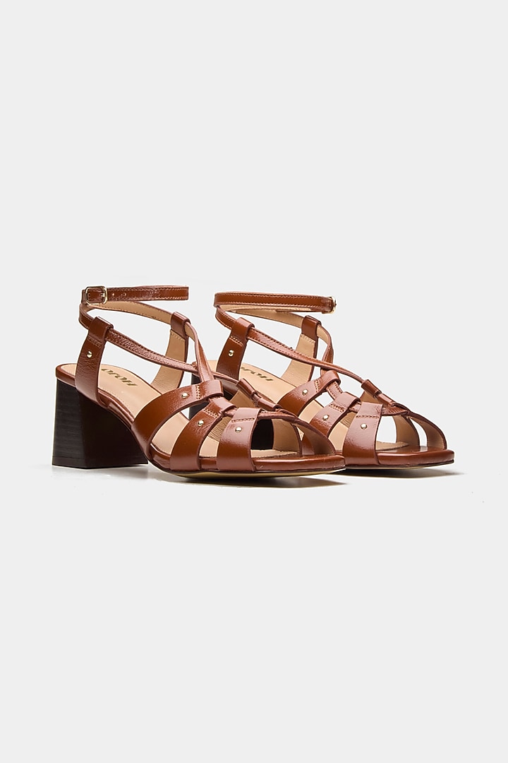 Tan Genuine Leather Strappy Heels by Oroh at Pernia's Pop Up Shop