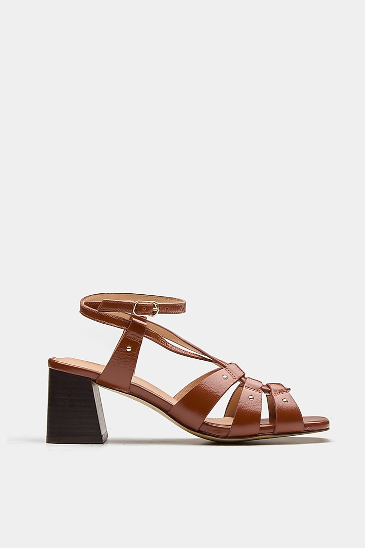 Tan Genuine Leather Strappy Heels by Oroh at Pernia's Pop Up Shop