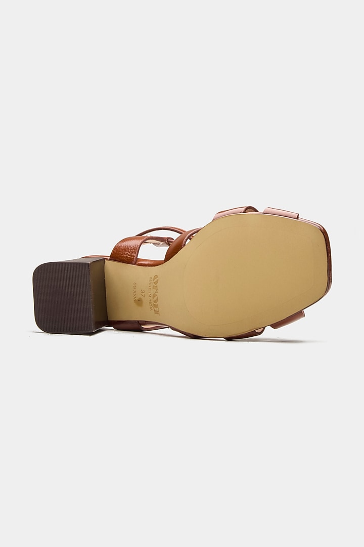 Tan Genuine Leather Strappy Heels by Oroh at Pernia's Pop Up Shop