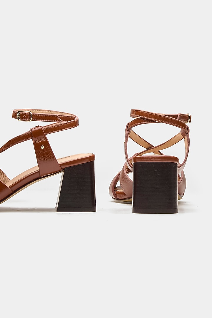 Tan Genuine Leather Strappy Heels by Oroh at Pernia's Pop Up Shop