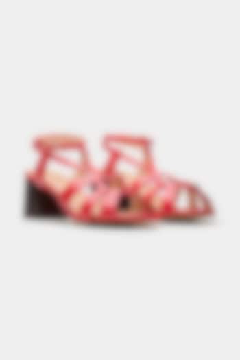 Red Genuine Leather Strappy Heels by Oroh at Pernia's Pop Up Shop