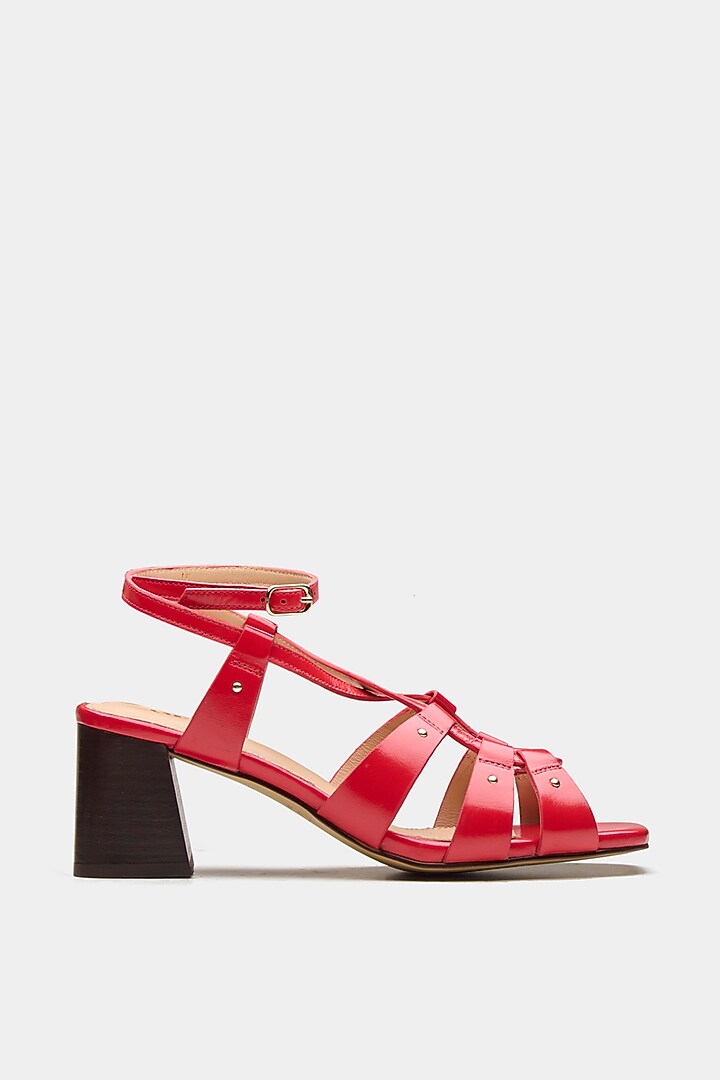 Red Genuine Leather Strappy Heels by Oroh at Pernia's Pop Up Shop