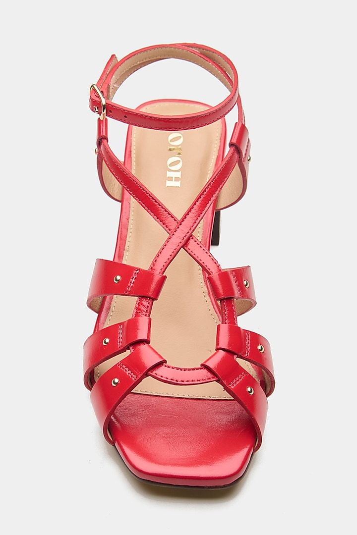 Red Genuine Leather Strappy Heels by Oroh at Pernia's Pop Up Shop