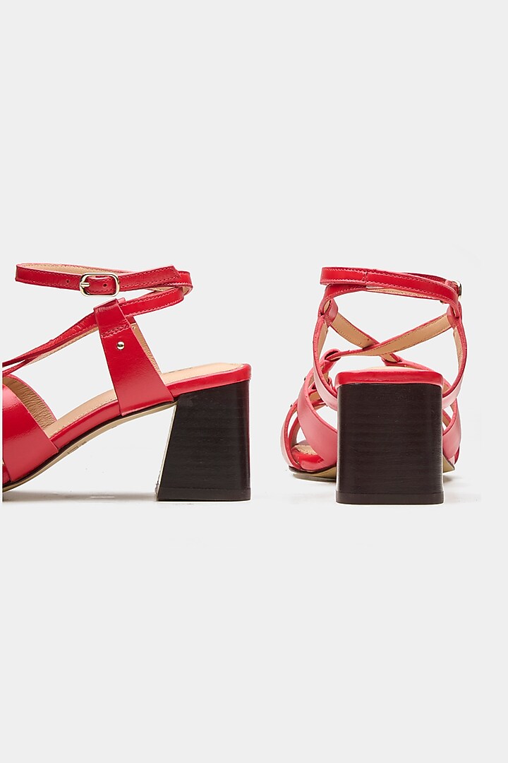 Red Genuine Leather Strappy Heels by Oroh at Pernia's Pop Up Shop