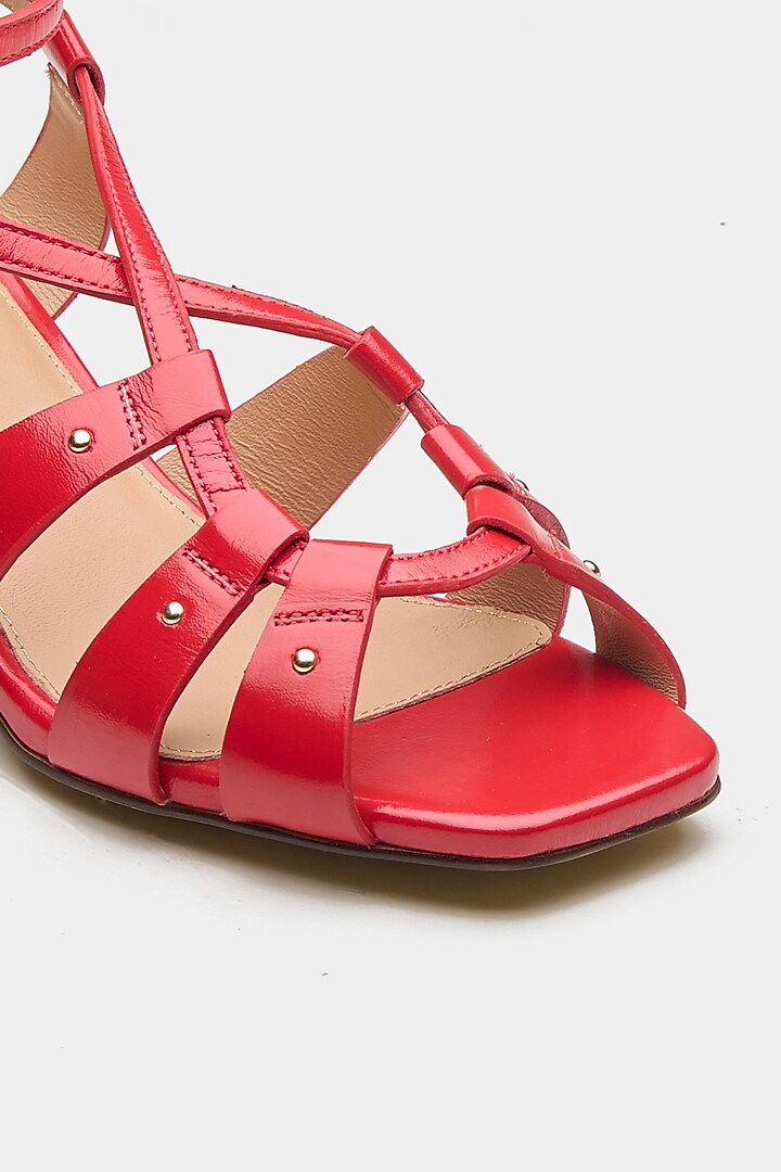 Red Genuine Leather Strappy Heels by Oroh at Pernia's Pop Up Shop