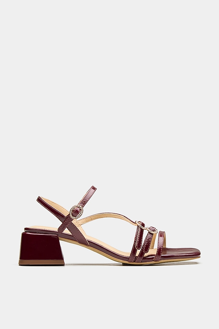 Maroon Genuine Leather Strappy Heels by Oroh at Pernia's Pop Up Shop