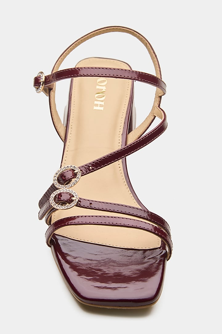Maroon Genuine Leather Strappy Heels by Oroh at Pernia's Pop Up Shop