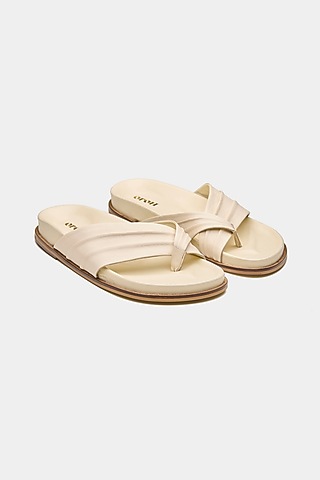 White Genuine Leather Flats by Oroh