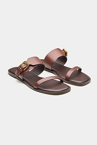 Brown Genuine Leather Flats by Oroh