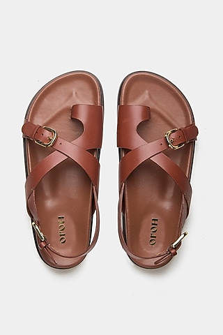 Brown Genuine Leather Sandals by Oroh