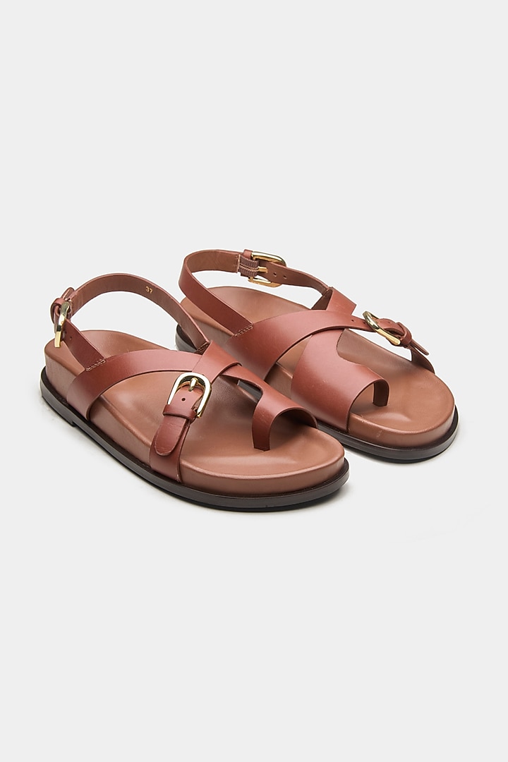 Brown Genuine Leather Sandals by Oroh at Pernia's Pop Up Shop