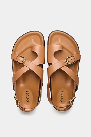 Tan Genuine Leather Sandals by Oroh