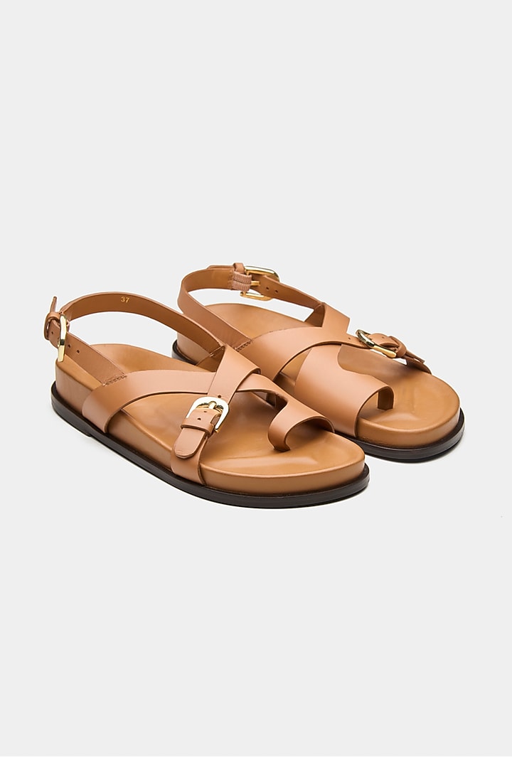 Tan Genuine Leather Sandals by Oroh at Pernia's Pop Up Shop