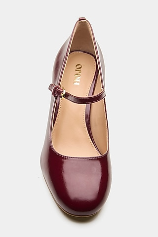 Maroon Genuine Leather Square-Toe Pump Wedges by Oroh