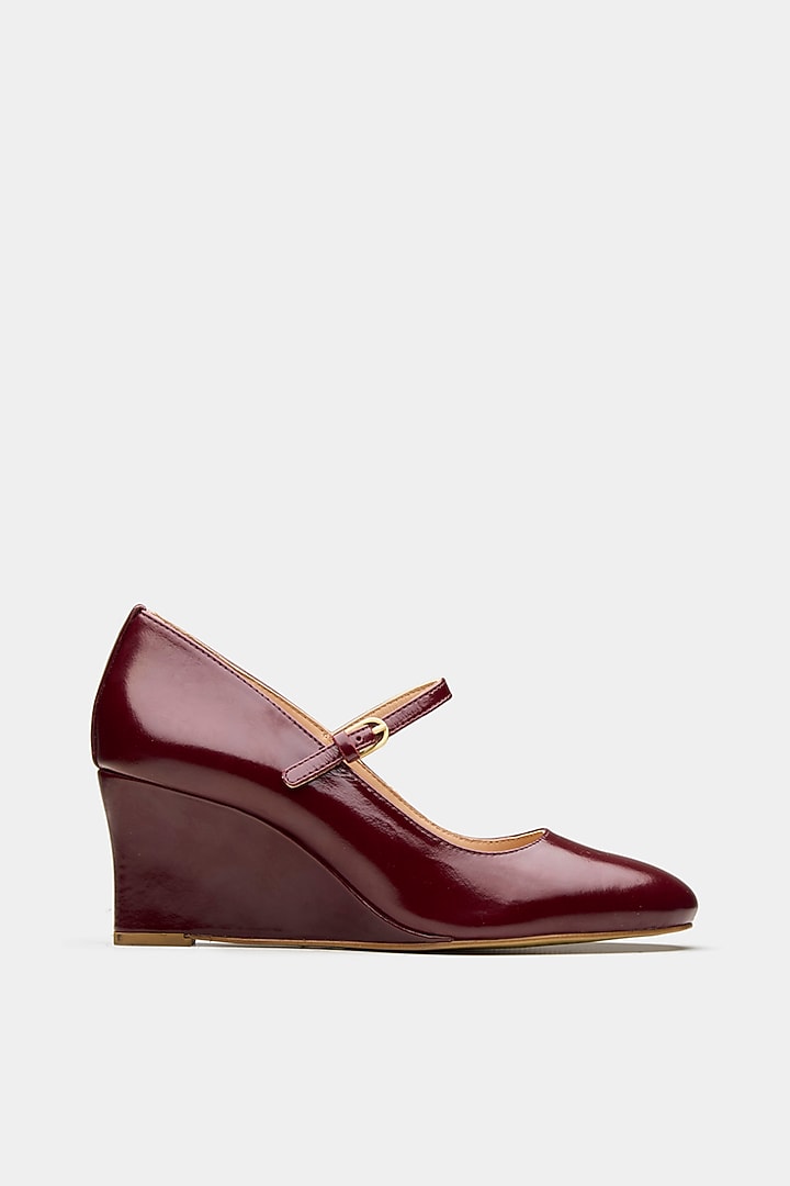 Maroon Genuine Leather Square-Toe Pump Wedges by Oroh at Pernia's Pop Up Shop