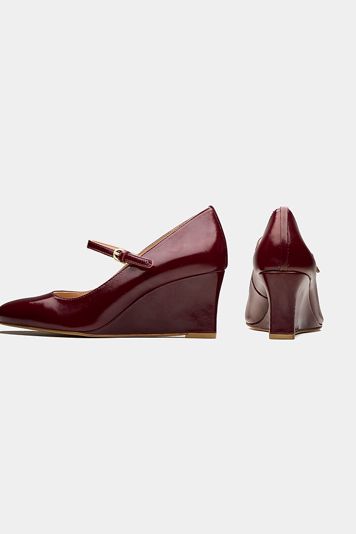 Maroon Genuine Leather Square-Toe Pump Wedges by Oroh at Pernia's Pop Up Shop