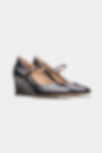 Black Genuine Leather Square-Toe Pump Wedges by Oroh at Pernia's Pop Up Shop