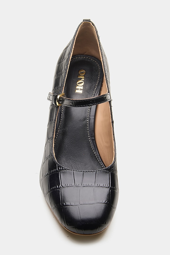 Black Genuine Leather Square-Toe Pump Wedges by Oroh at Pernia's Pop Up Shop