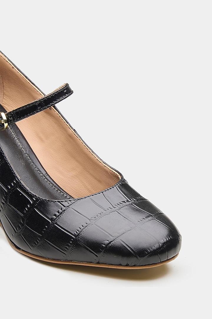 Black Genuine Leather Square-Toe Pump Wedges by Oroh at Pernia's Pop Up Shop