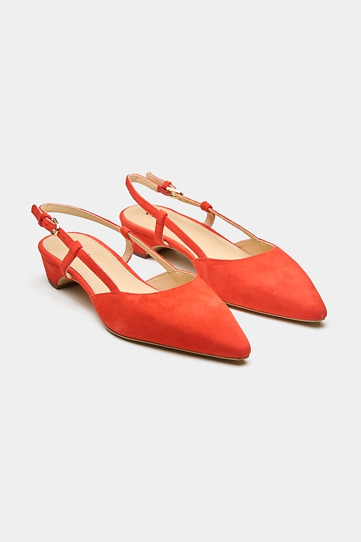 Orange Genuine Leather Pointed-Toe Slingback Heels by Oroh at Pernia's Pop Up Shop