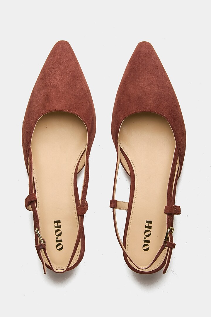 Brown Genuine Leather Pointed-Toe Slingback Heels by Oroh at Pernia's Pop Up Shop
