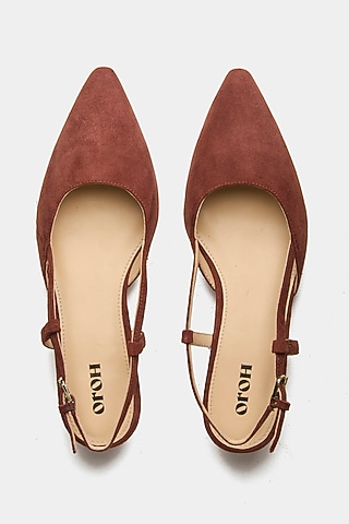 Brown Genuine Leather Pointed-Toe Slingback Heels by Oroh