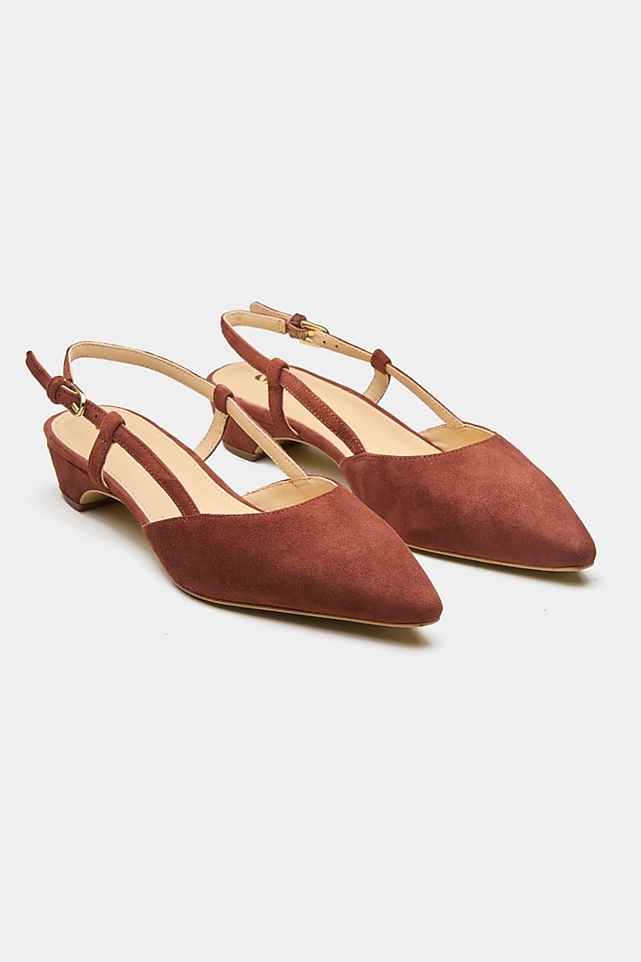 Brown Genuine Leather Pointed-Toe Slingback Heels by Oroh at Pernia's Pop Up Shop