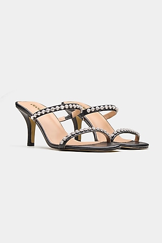 Black Genuine Leather Two-Strap High Heels by Oroh
