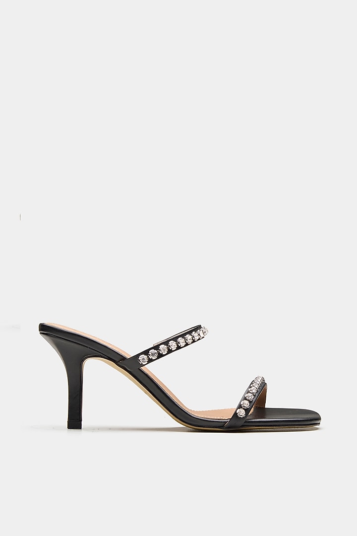 Black Genuine Leather Two-Strap High Heels by Oroh at Pernia's Pop Up Shop