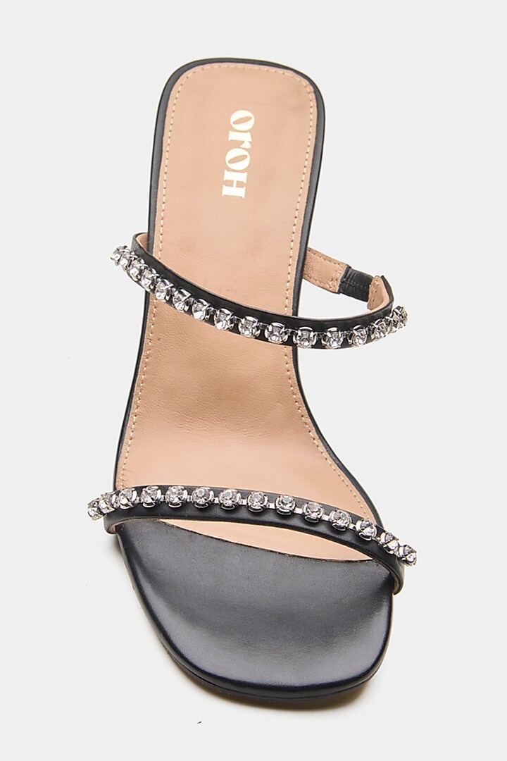 Black Genuine Leather Two-Strap High Heels by Oroh at Pernia's Pop Up Shop