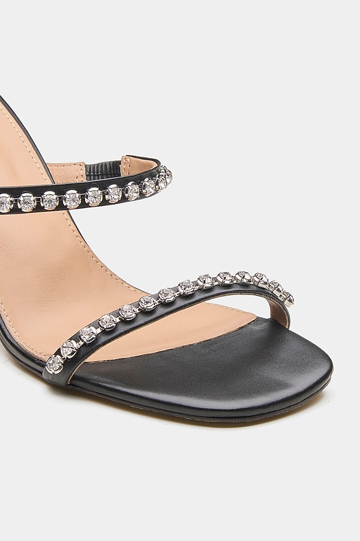 Black Genuine Leather Two-Strap High Heels by Oroh at Pernia's Pop Up Shop