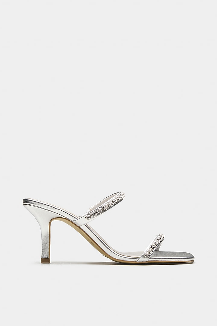 Silver Genuine Leather Two-Strap High Heels by Oroh at Pernia's Pop Up Shop