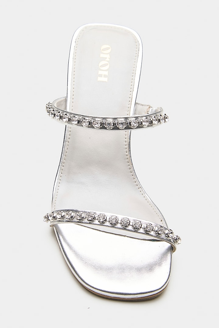 Silver Genuine Leather Two-Strap High Heels by Oroh at Pernia's Pop Up Shop