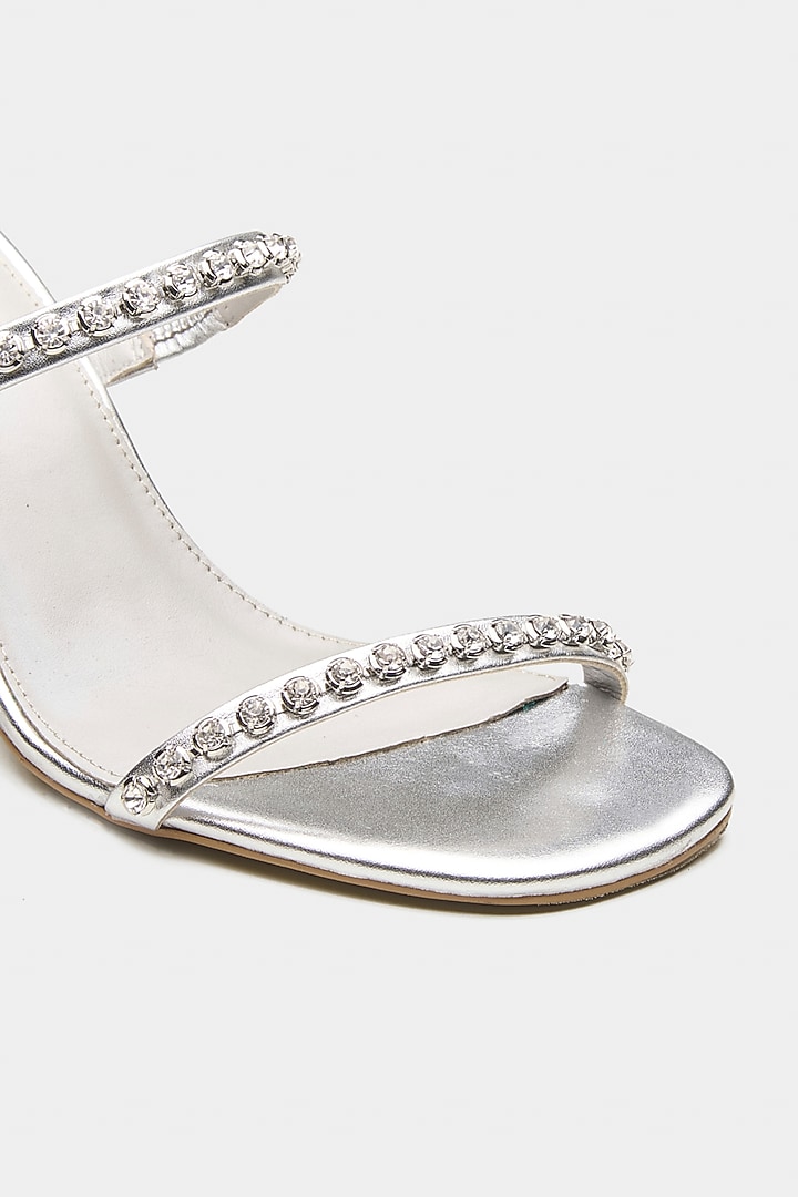 Silver Genuine Leather Two-Strap High Heels by Oroh at Pernia's Pop Up Shop