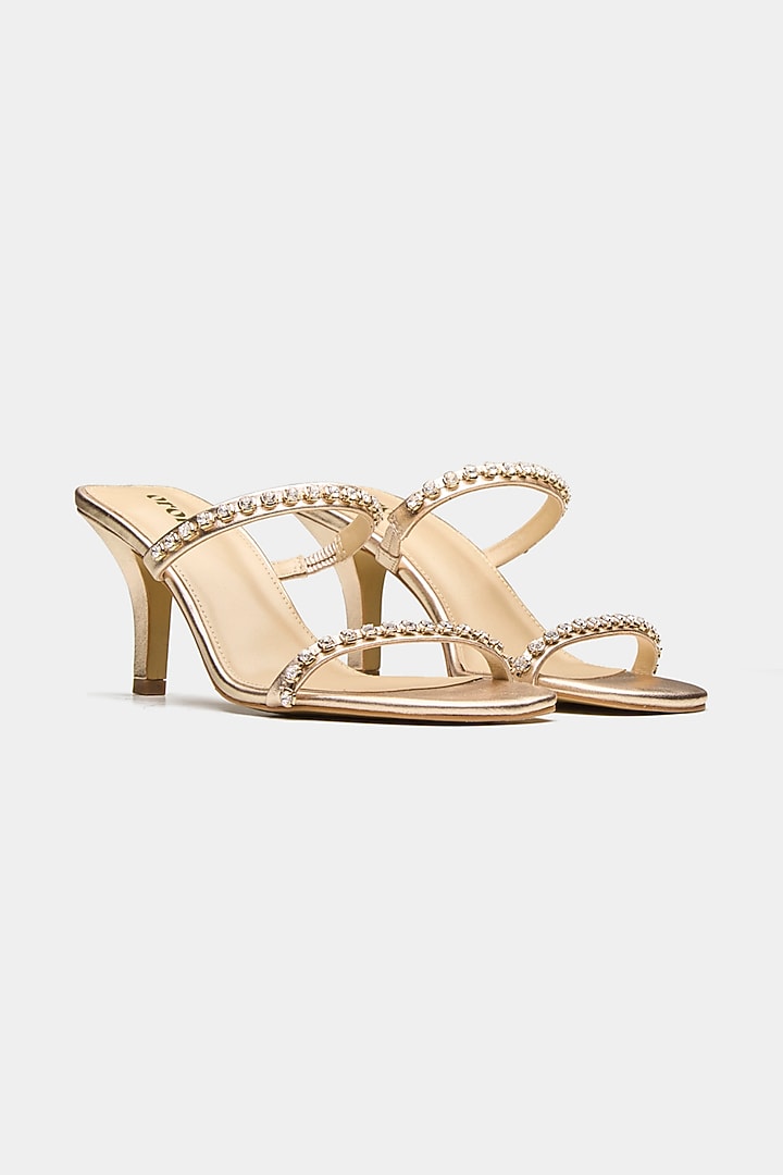 Gold Genuine Leather Two-Strap High Heels by Oroh at Pernia's Pop Up Shop
