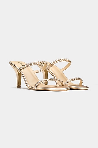 Gold Genuine Leather Two-Strap High Heels by Oroh
