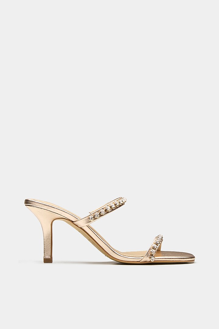 Gold Genuine Leather Two-Strap High Heels by Oroh at Pernia's Pop Up Shop