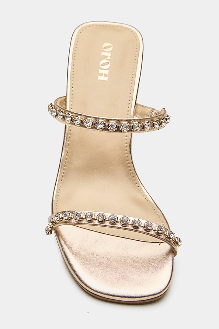 Gold Genuine Leather Two-Strap High Heels by Oroh at Pernia's Pop Up Shop