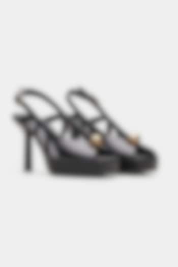 Black Genuine Leather Slingback Platform Stiletto Heels by Oroh at Pernia's Pop Up Shop