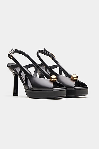 Black Genuine Leather Slingback Platform Stiletto Heels by Oroh