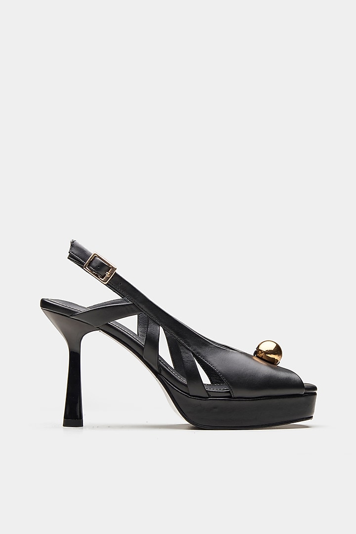 Black Genuine Leather Slingback Platform Stiletto Heels by Oroh at Pernia's Pop Up Shop