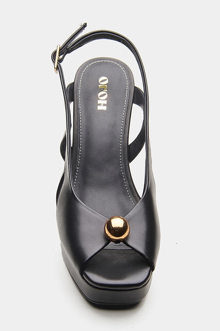 Black Genuine Leather Slingback Platform Stiletto Heels by Oroh at Pernia's Pop Up Shop