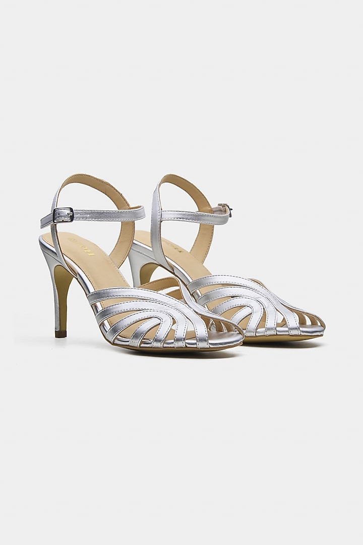 Silver Genuine Leather Heels by Oroh at Pernia's Pop Up Shop