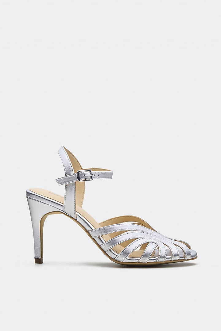 Silver Genuine Leather Heels by Oroh at Pernia's Pop Up Shop