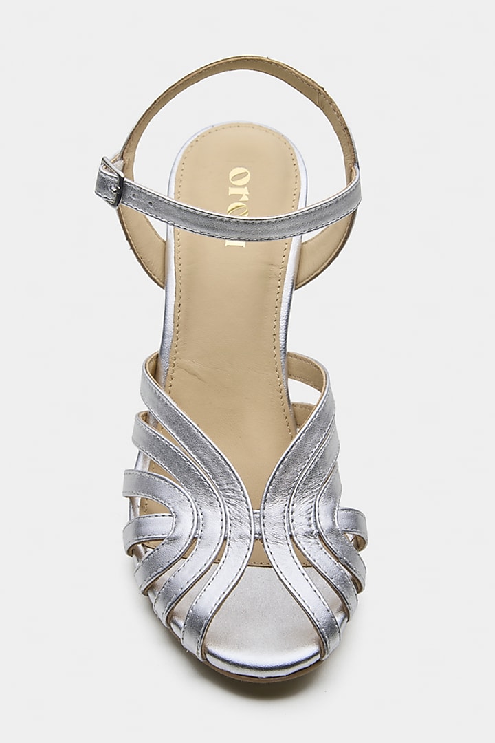 Silver Genuine Leather Heels by Oroh at Pernia's Pop Up Shop