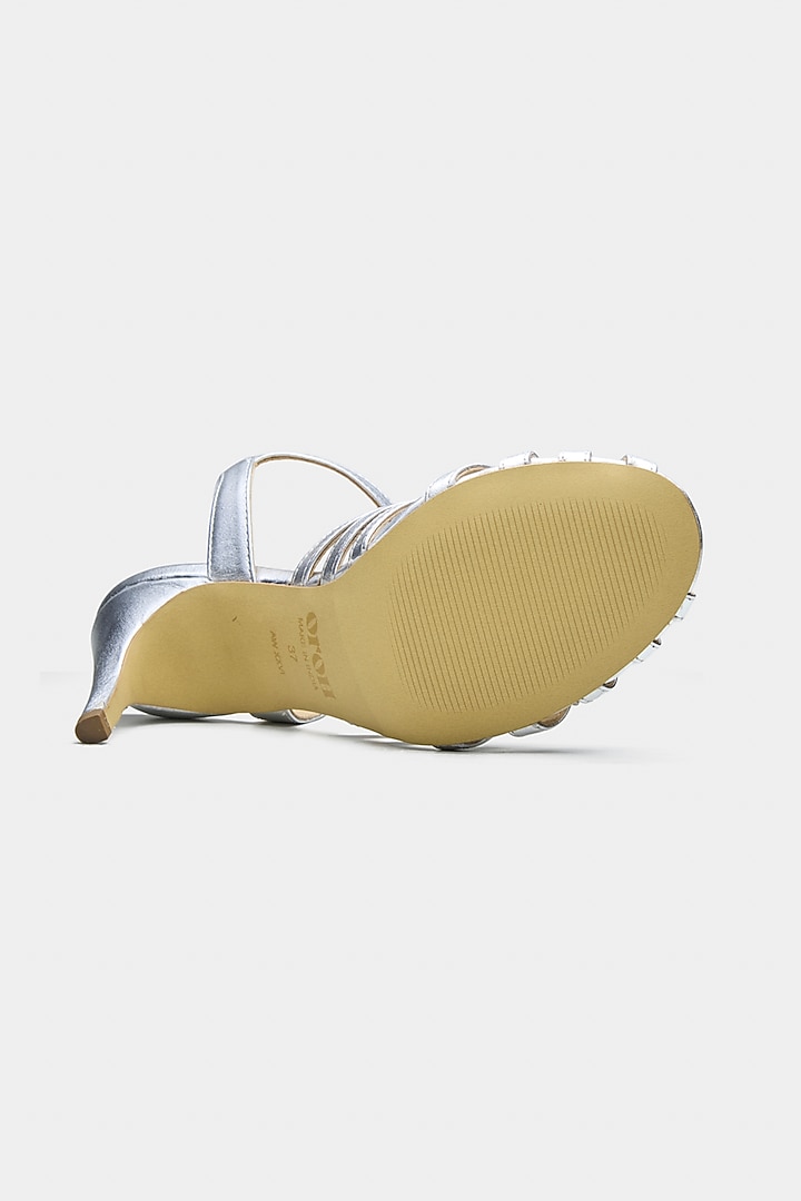 Silver Genuine Leather Heels by Oroh at Pernia's Pop Up Shop
